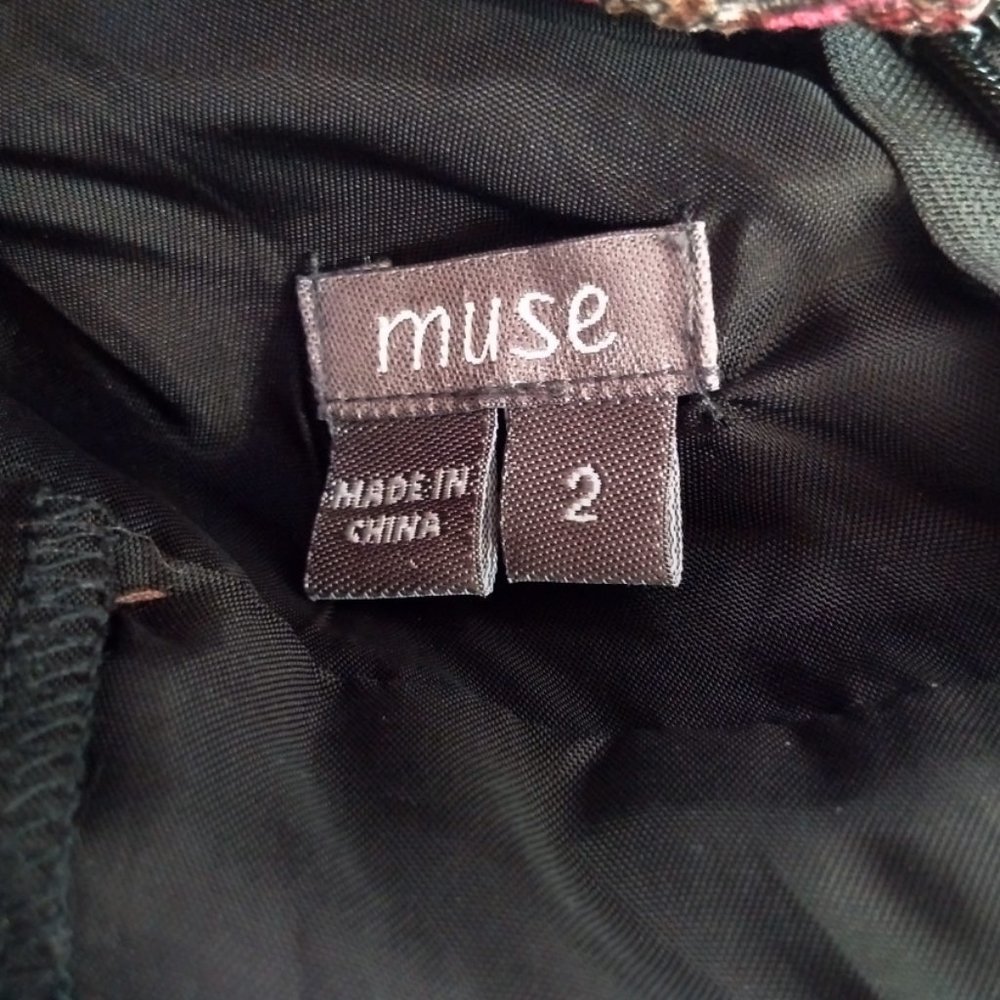NWT Muse Empire Waist Silk Crepe Lace Multicolor Knee Length Dress - Picture 7 of 10